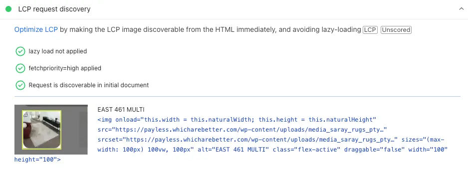 نمونه برطرف شده خطای LCP discovery issue