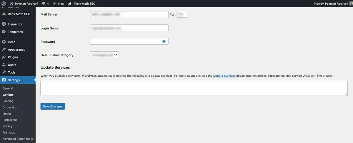 بخش Update Services در وردپرس