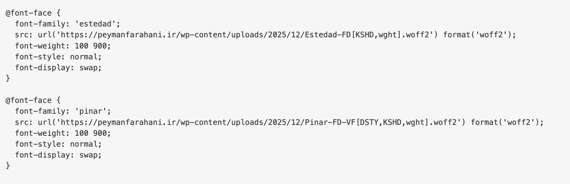تعریف کردن ۲ یا چند فونت روی سایت